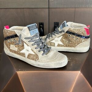 Golden Goose Midstar ✨ Gold Glitter, Hot Pink & Camo / 39
